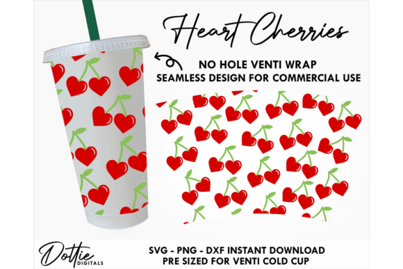 Cherry Hearts Cold Cup No Hole SVG