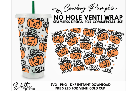 Cowboy Pumpkin Cold Cup No Hole SVG 24oz