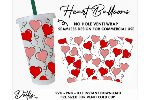 Heart Balloons Cold Cup SVG for Embroidery Projects