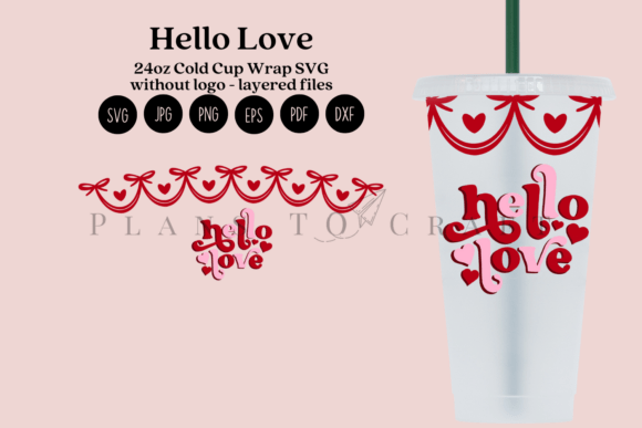 Hello Love Valentine 24oz Cold Cup Wrap