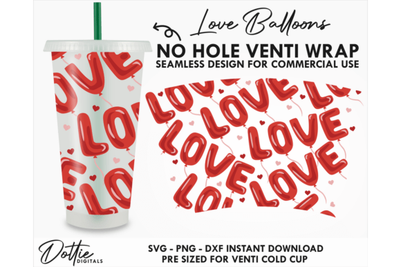 Love Balloons Cold Cup No Hole SVG 24oz