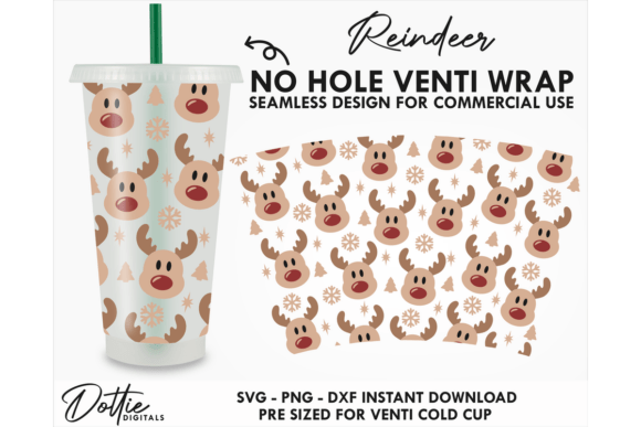 Reindeer Cold Cup No Hole SVG 24oz