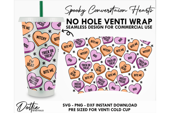 Spooky Hearts Cold Cup No Hole SVG 24oz
